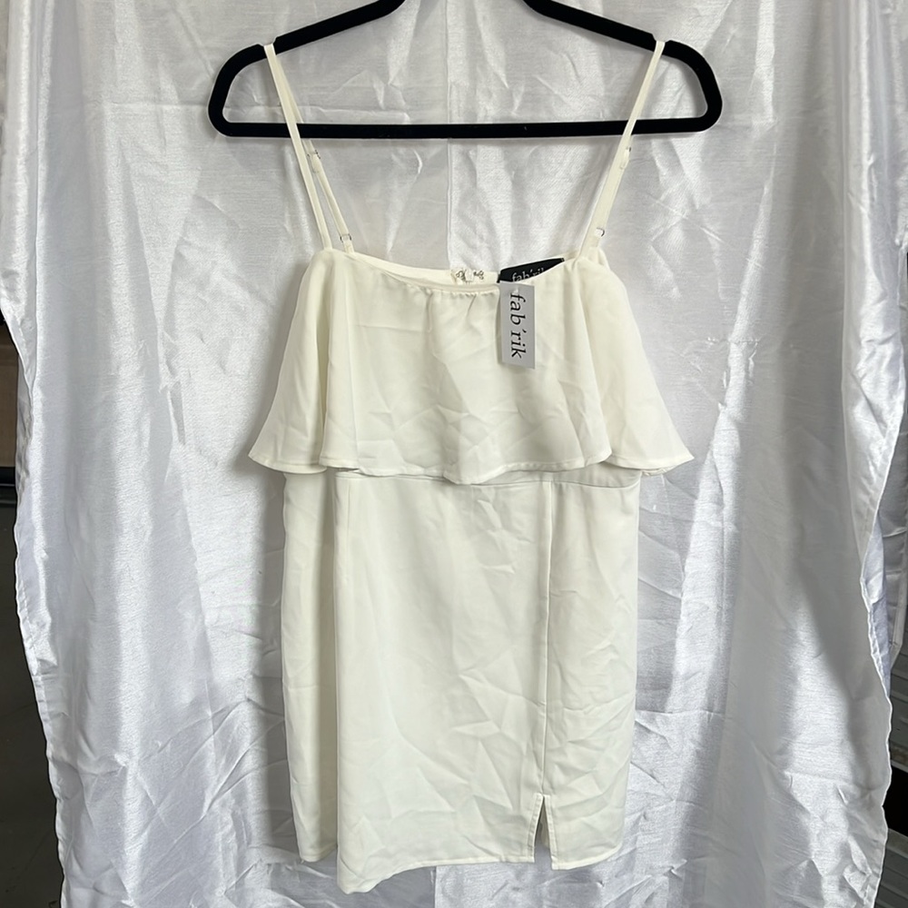 Fab’rik Britton Ruffled Mini Dress | White Mini Dress | Size Large | Bride Dress